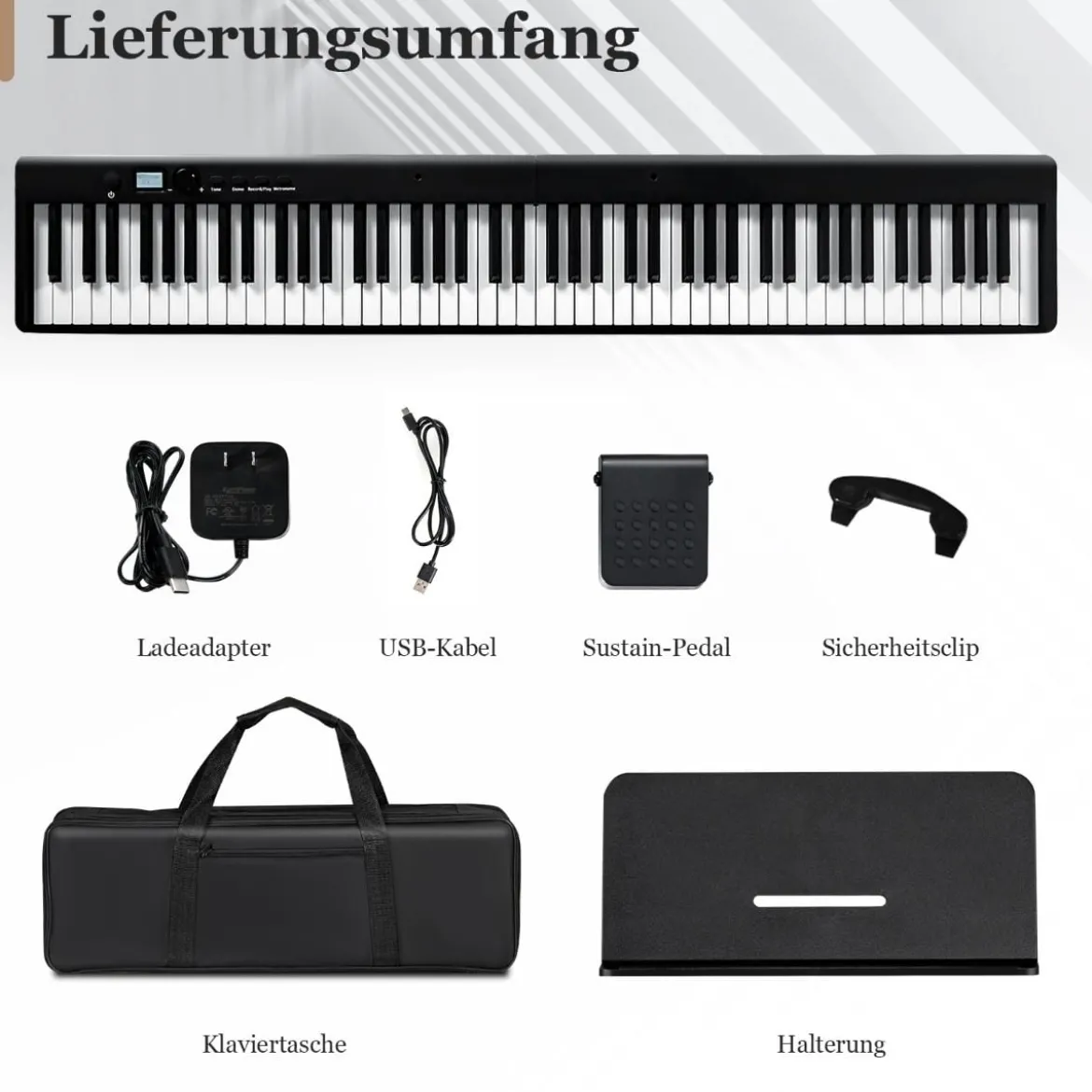 88 Tasten Keyboard elektronisches Musikinstrument Digitales Piano 126 x 30 x 22,5 cm Schwarz
