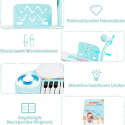 37 Tasten Kinder-Keyboard elektronisches Kinderklavier mit Licht Aufnahme & Abspiel Funktion Blau