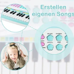 37 Tasten Kinder-Keyboard elektronisches Kinderklavier mit Licht Aufnahme & Abspiel Funktion Blau