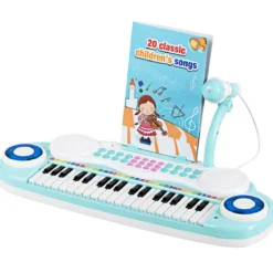 37 Tasten Kinder-Keyboard elektronisches Kinderklavier mit Licht Aufnahme & Abspiel Funktion Blau