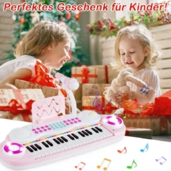 37 Tasten Kinder-Keyboard elektronisches Kinderklavier mit Licht Aufnahme & Abspiel Funktion Rosa