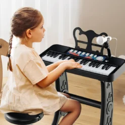 37 Tasten Kinder Keyboard Kinderklavier elektronisch mit Hocker Mikrofon & Notenständer Schwarz