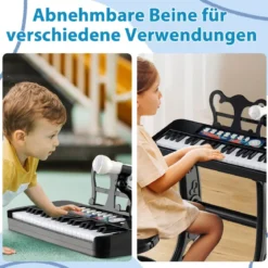 37 Tasten Kinder Keyboard Kinderklavier elektronisch mit Hocker Mikrofon & Notenständer Schwarz