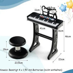 37 Tasten Kinder Keyboard Kinderklavier elektronisch mit Hocker Mikrofon & Notenständer Schwarz