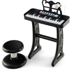 37 Tasten Kinder Keyboard Kinderklavier elektronisch mit Hocker Mikrofon & Notenständer Schwarz