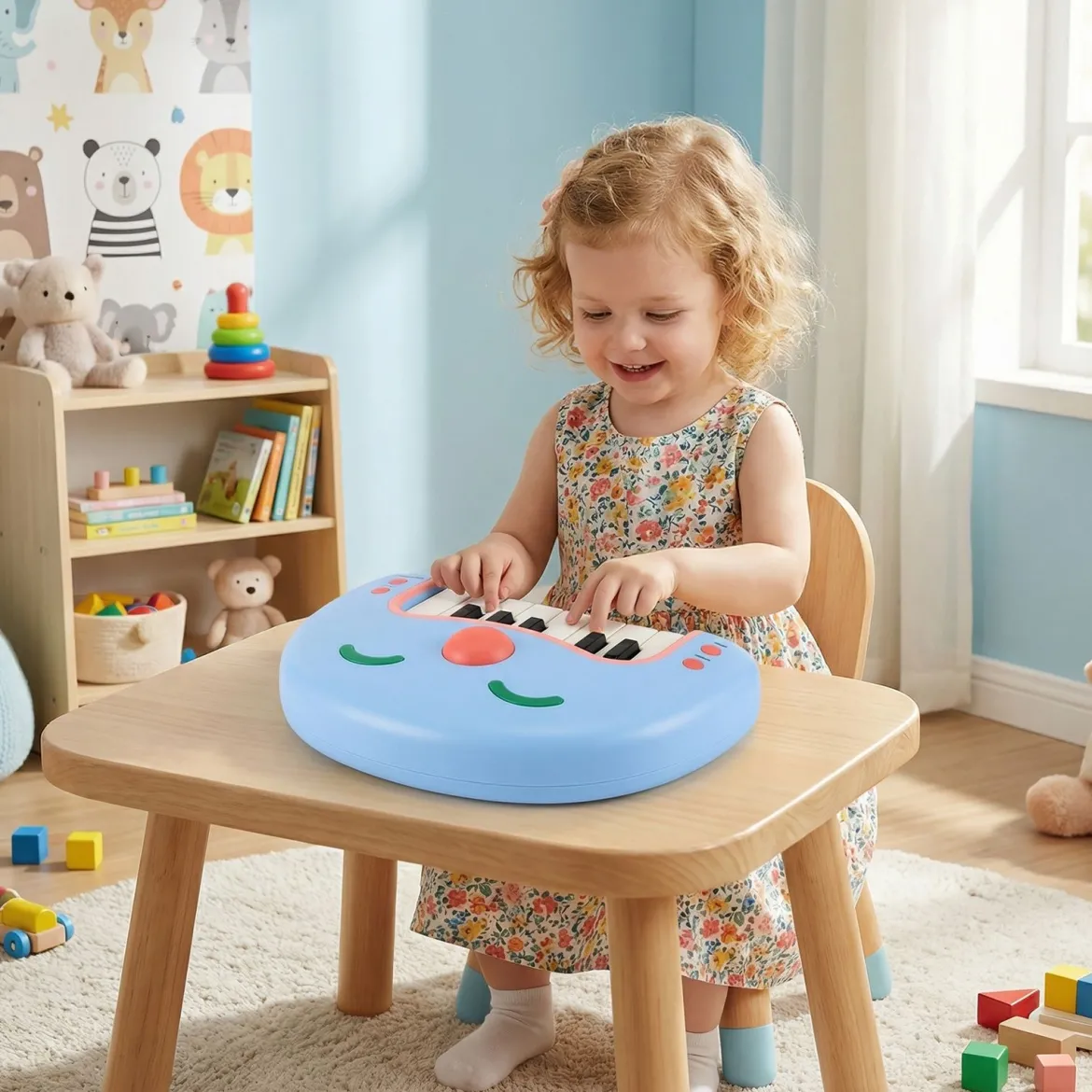 13-Tasten Kinder Keyboard mit Musik & Licht Baby Klavier Tragbares Musikinstrument Spielzeugklavier
