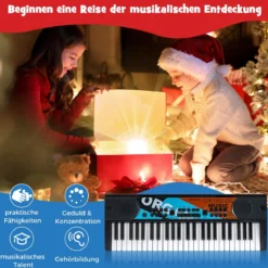 49 Tasten Kinder Klavier Keyboardmit 8 Rhythmen & 8 Klängen Tragbares Elektrisches Keyboard Schwarz