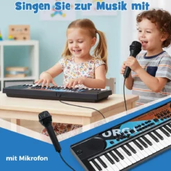 49 Tasten Kinder Klavier Keyboardmit 8 Rhythmen & 8 Klängen Tragbares Elektrisches Keyboard Schwarz