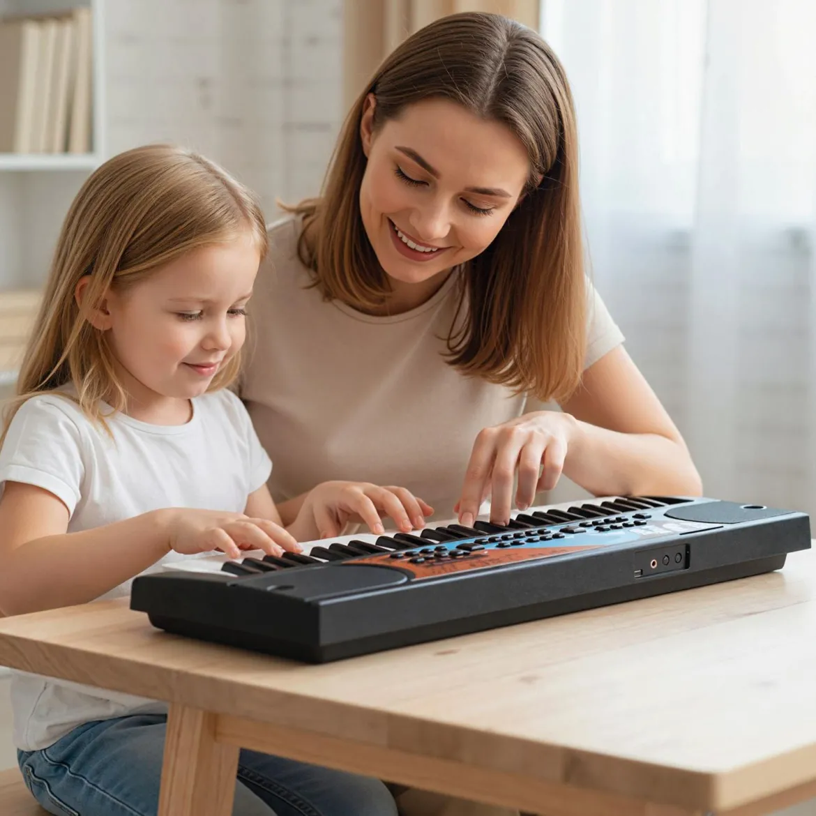49 Tasten Kinder Klavier Keyboardmit 8 Rhythmen & 8 Klängen Tragbares Elektrisches Keyboard Schwarz