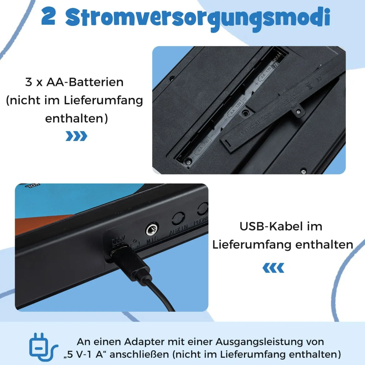 49 Tasten Kinder Klavier Keyboardmit 8 Rhythmen & 8 Klängen Tragbares Elektrisches Keyboard Schwarz