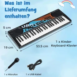 49 Tasten Kinder Klavier Keyboardmit 8 Rhythmen & 8 Klängen Tragbares Elektrisches Keyboard Schwarz