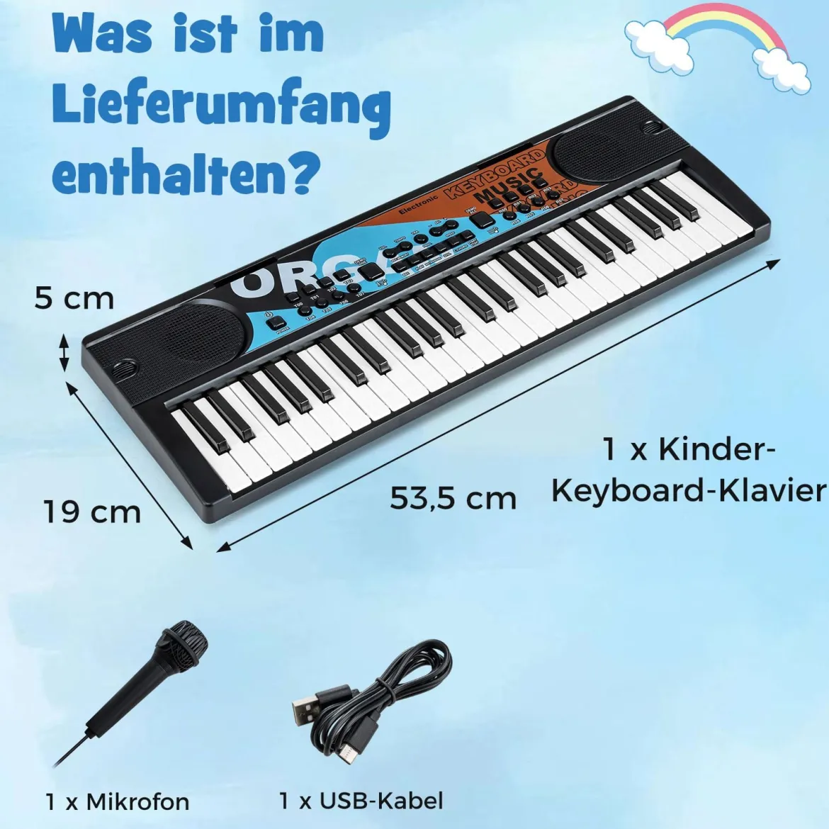 49 Tasten Kinder Klavier Keyboardmit 8 Rhythmen & 8 Klängen Tragbares Elektrisches Keyboard Schwarz