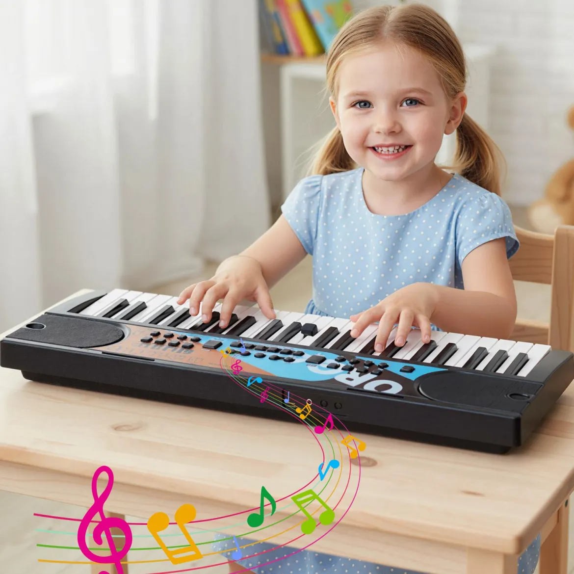 49 Tasten Kinder Klavier Keyboardmit 8 Rhythmen & 8 Klängen Tragbares Elektrisches Keyboard Schwarz