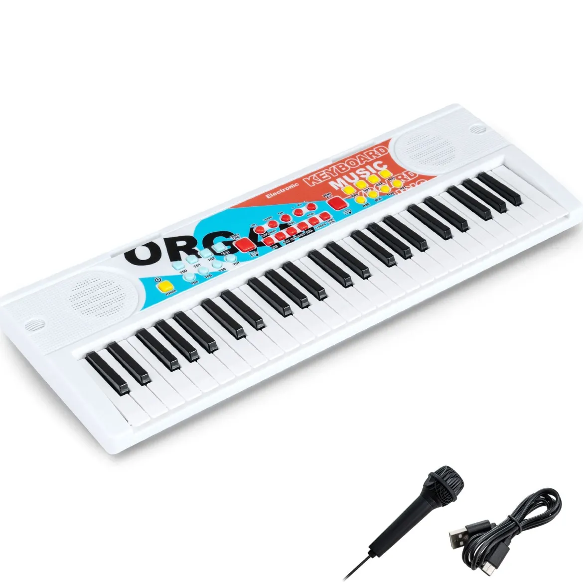 49 Tasten Kinder Klavier Keyboard mit 8 Rhythmen & 8 Klängen Tragbares Elektrisches Keyboard Weiß