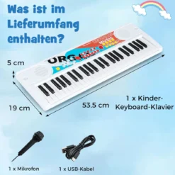49 Tasten Kinder Klavier Keyboard mit 8 Rhythmen & 8 Klängen Tragbares Elektrisches Keyboard Weiß