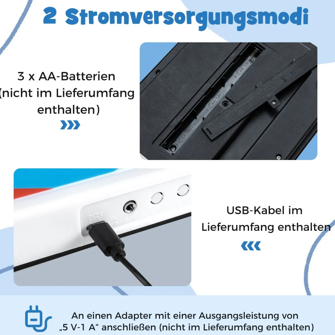 49 Tasten Kinder Klavier Keyboard mit 8 Rhythmen & 8 Klängen Tragbares Elektrisches Keyboard Weiß