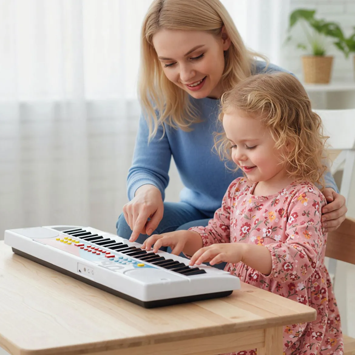 49 Tasten Kinder Klavier Keyboard mit 8 Rhythmen & 8 Klängen Tragbares Elektrisches Keyboard Weiß