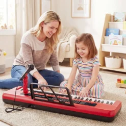 61 Tasten Kinder Piano Keyboard Innenmusikinstrument mit verstellbarem Ständer Mikrofon Rot