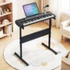 61 Tasten Kinder Piano Keyboard Innenmusikinstrument mit verstellbarem Ständer Mikrofon Schwarz