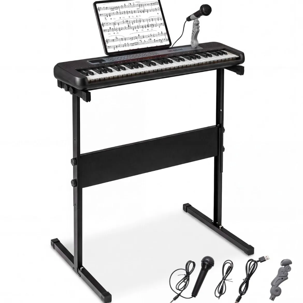61 Tasten Kinder Piano Keyboard Innenmusikinstrument mit verstellbarem Ständer Mikrofon Schwarz