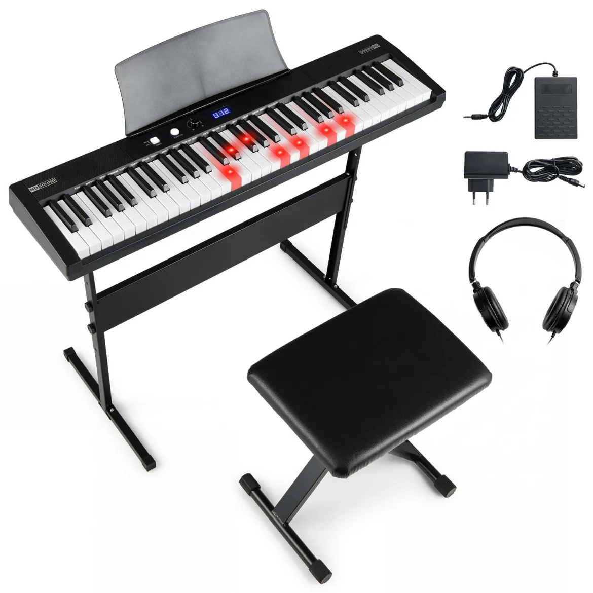 61 Tasten Klavier Keyboard Elektronisches Keyboard Set mit höhenverstellbarem Ständer Schwarz