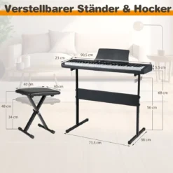 61 Tasten Klavier Keyboard Elektronisches Keyboard Set mit höhenverstellbarem Ständer Schwarz