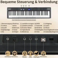 61 Tasten Klavier Keyboard Elektronisches Keyboard Set mit höhenverstellbarem Ständer Schwarz