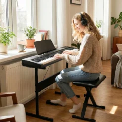61 Tasten Klavier Keyboard Elektronisches Keyboard Set mit höhenverstellbarem Ständer Schwarz
