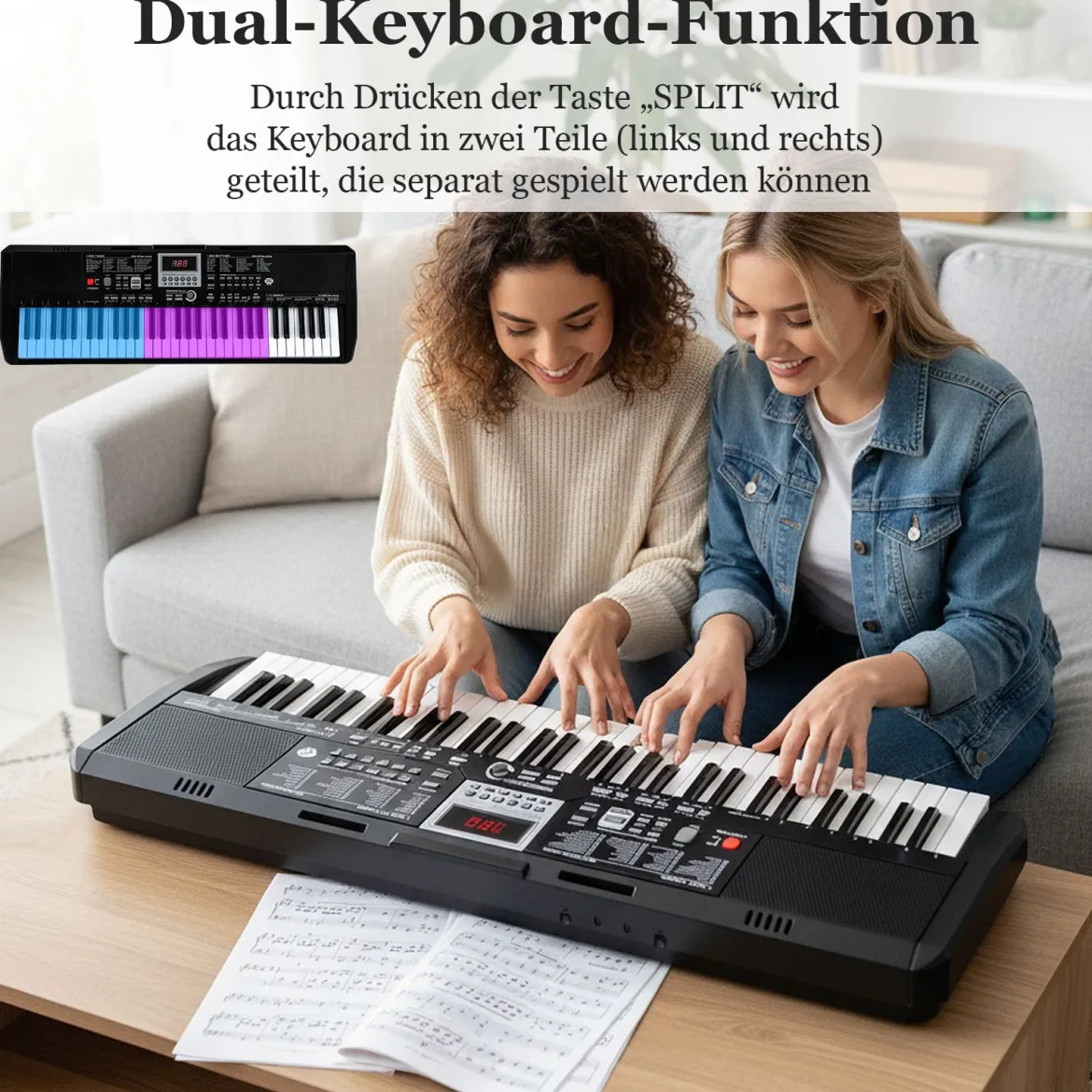 61 Tasten Klavier Keyboard für Anfänger Elektronisches Keyboard Set mit höhenverstellbarem Stativ Schwarz
