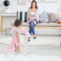 37 Tasten Klaviertastatur mit Hocker & Mikrofon für Kleinkinder ab 18 Monaten Rosa