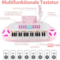 37 Tasten Klaviertastatur mit Hocker & Mikrofon für Kleinkinder ab 18 Monaten Rosa