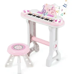37 Tasten Klaviertastatur mit Hocker & Mikrofon für Kleinkinder ab 18 Monaten Rosa