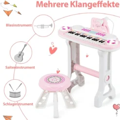 37 Tasten Klaviertastatur mit Hocker & Mikrofon für Kleinkinder ab 18 Monaten Rosa