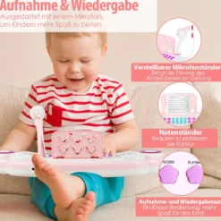 37 Tasten Klaviertastatur mit Hocker & Mikrofon für Kleinkinder ab 18 Monaten Rosa