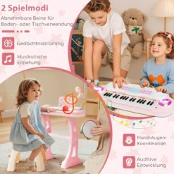 37 Tasten Klaviertastatur mit Licht Elektro Kinder Keyboard Aufnahme & Wiedergabe Spielzeugklavier