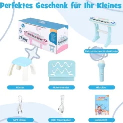 37 Tasten Klaviertastatur mit Licht Elektro Kinder Keyboard Aufnahme & Wiedergabe Spielzeugklavier