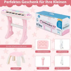 37 Tasten Klaviertastatur mit Licht Elektro Kinder Keyboard Aufnahme & Wiedergabe Spielzeugklavier