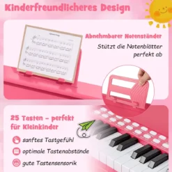 25 Tasten Mini Digitalpiano mit Hocker Kinder Klavier mit Einstellbarer Geschwindigkeit Rosa