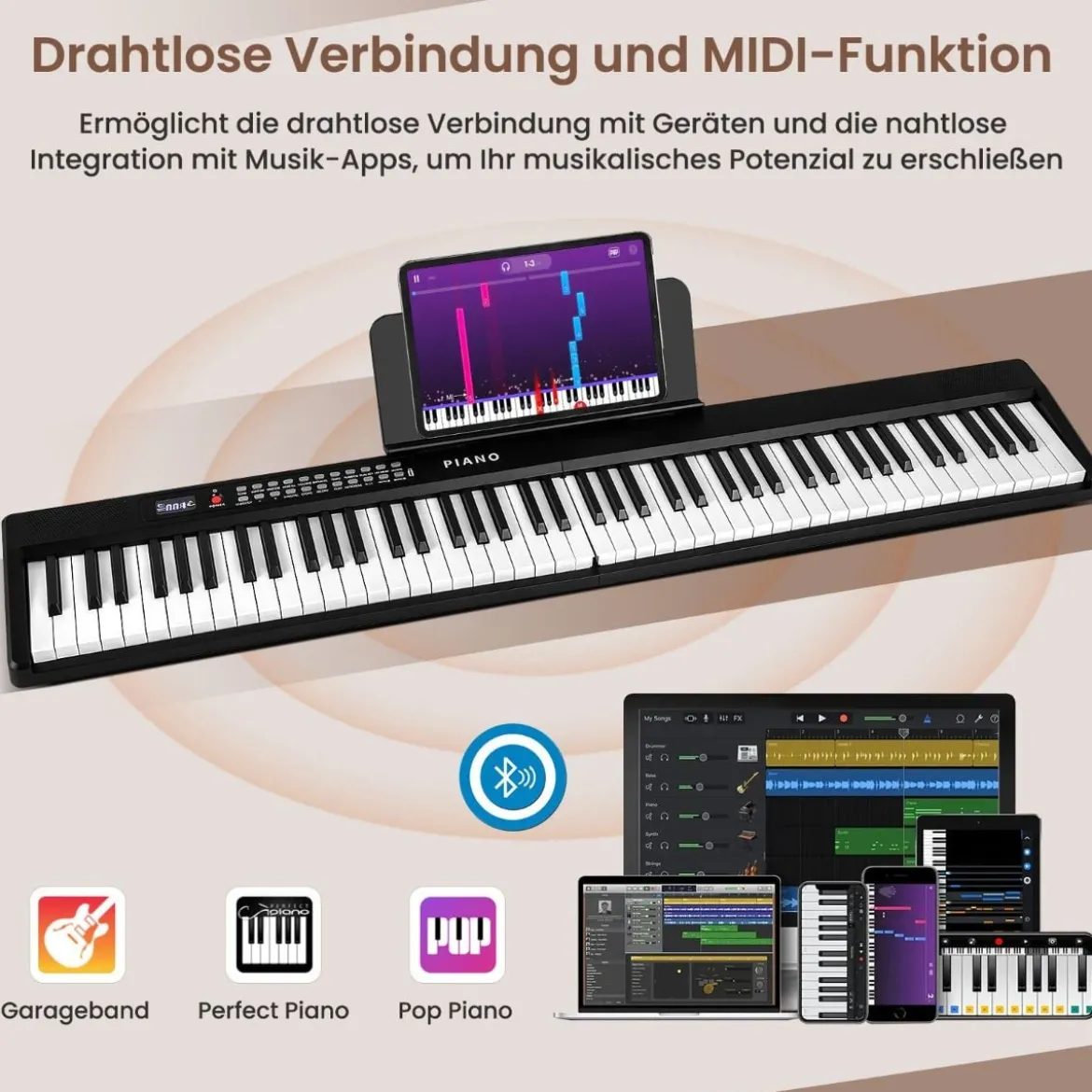 88 Tasten Piano Keyboard mit 1000 Rhythmen 1000 Tönen Klappbares Digitalpiano Klavier