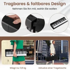 88 Tasten Piano Keyboard mit 1000 Rhythmen 1000 Tönen Klappbares Digitalpiano Klavier