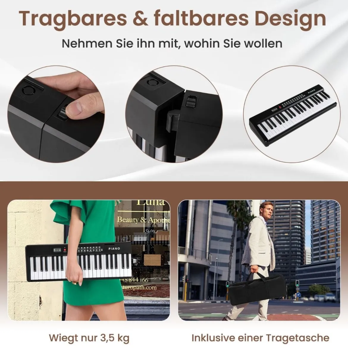 88 Tasten Piano Keyboard mit 1000 Rhythmen 1000 Tönen Klappbares Digitalpiano Klavier