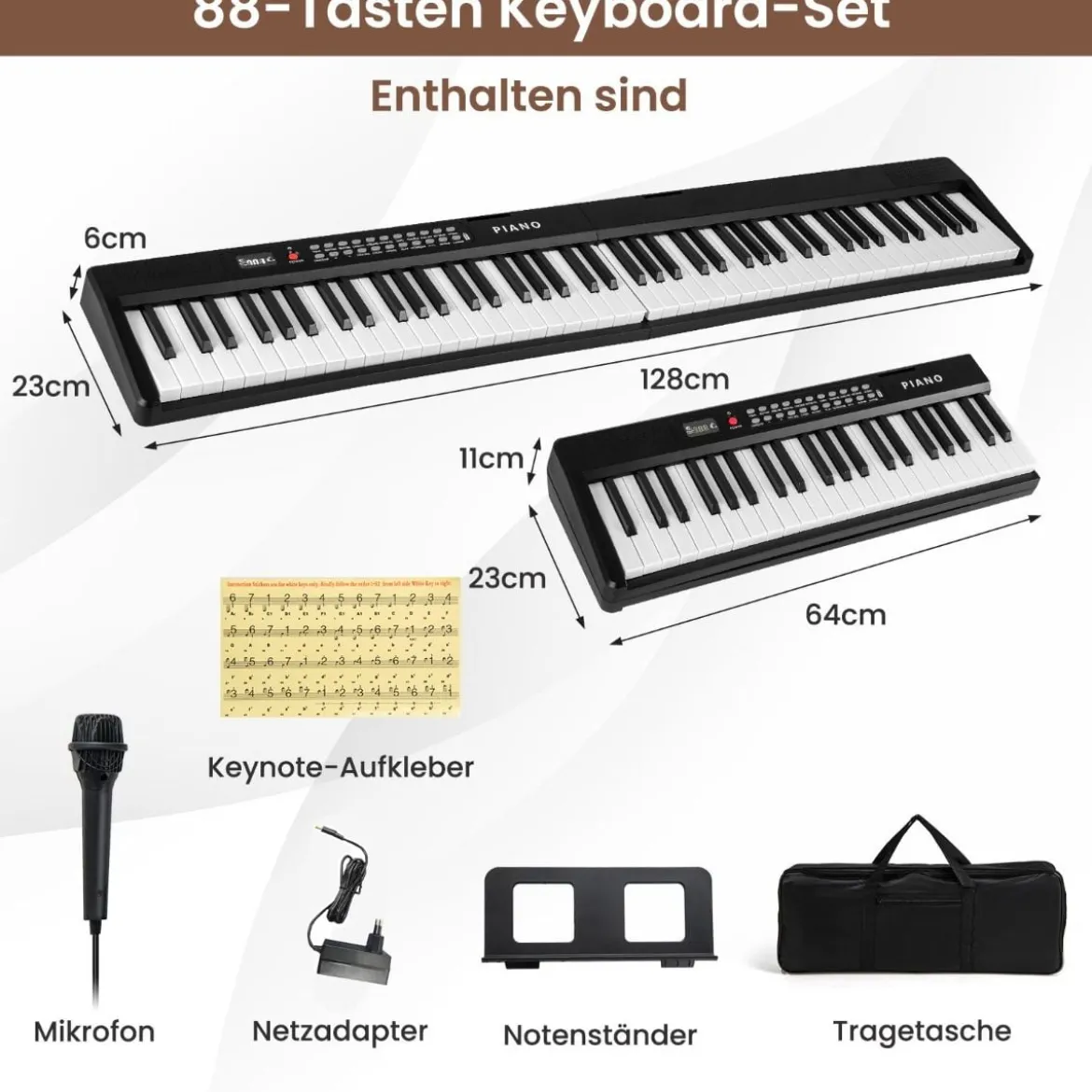 88 Tasten Piano Keyboard mit 1000 Rhythmen 1000 Tönen Klappbares Digitalpiano Klavier