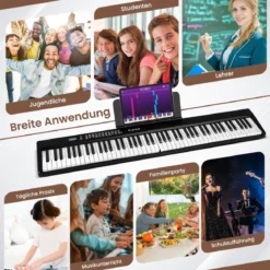 88 Tasten Piano Keyboard mit 1000 Rhythmen 1000 Tönen Klappbares Digitalpiano Klavier