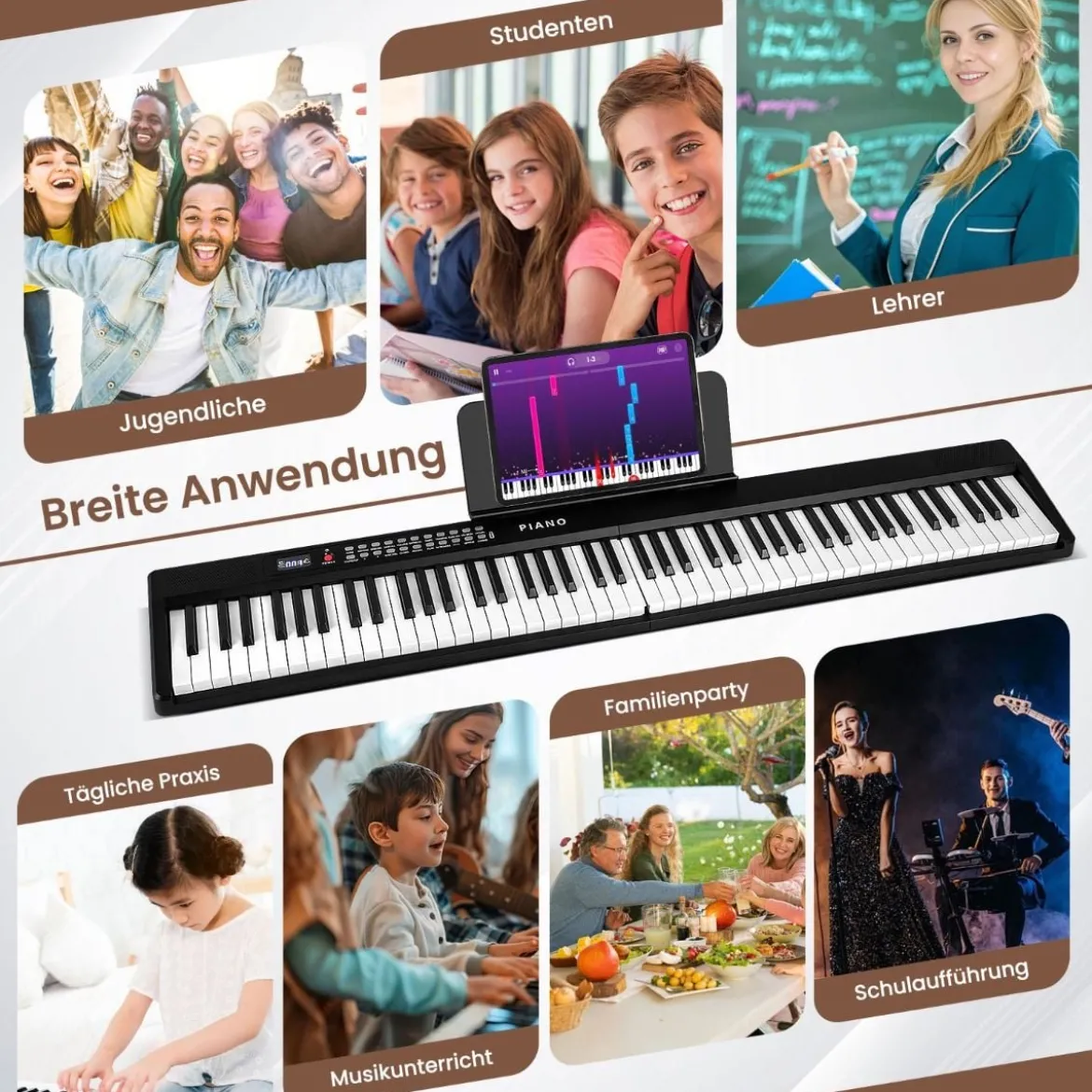 88 Tasten Piano Keyboard mit 1000 Rhythmen 1000 Tönen Klappbares Digitalpiano Klavier