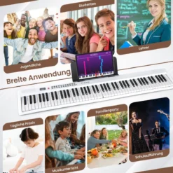 88 Tasten Piano Keyboard mit 1000 Rhythmen 1000 Tönen Klappbares Digitalpiano Klavier