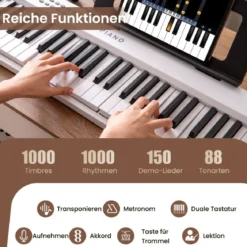 88 Tasten Piano Keyboard mit 1000 Rhythmen 1000 Tönen Klappbares Digitalpiano Klavier