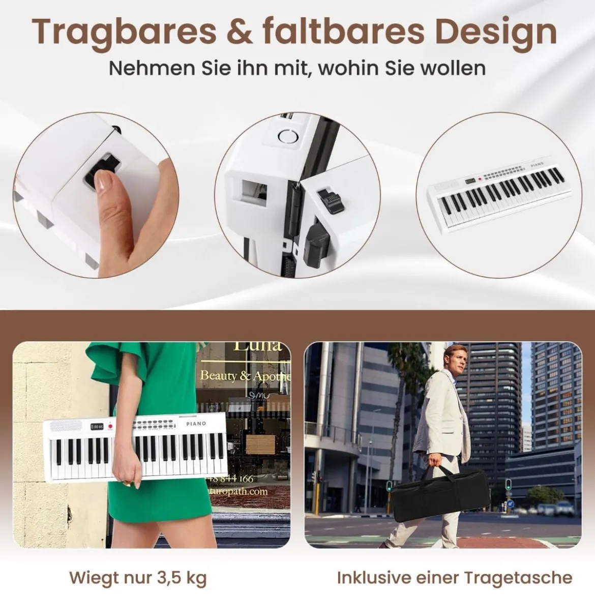 88 Tasten Piano Keyboard mit 1000 Rhythmen 1000 Tönen Klappbares Digitalpiano Klavier