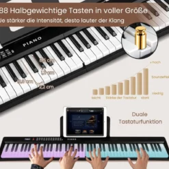 88 Tasten Piano Keyboard mit 1000 Rhythmen 1000 Tönen Klappbares Digitalpiano Klavier