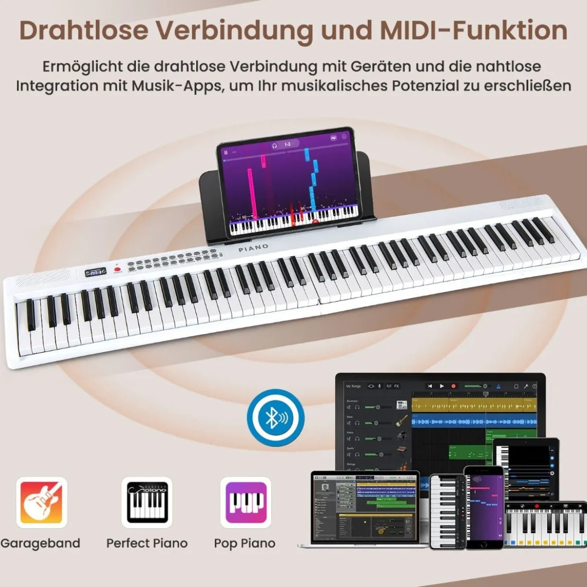 88 Tasten Piano Keyboard mit 1000 Rhythmen 1000 Tönen Klappbares Digitalpiano Klavier