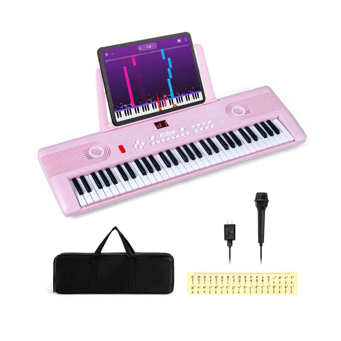 61 Tasten Piano Keyboard mit Ständer & Mikrofon & Tragetasche Digital Piano E-Piano Rosa